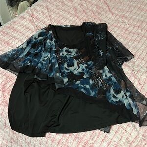 SHEIN Black and Blue Floral Blouse